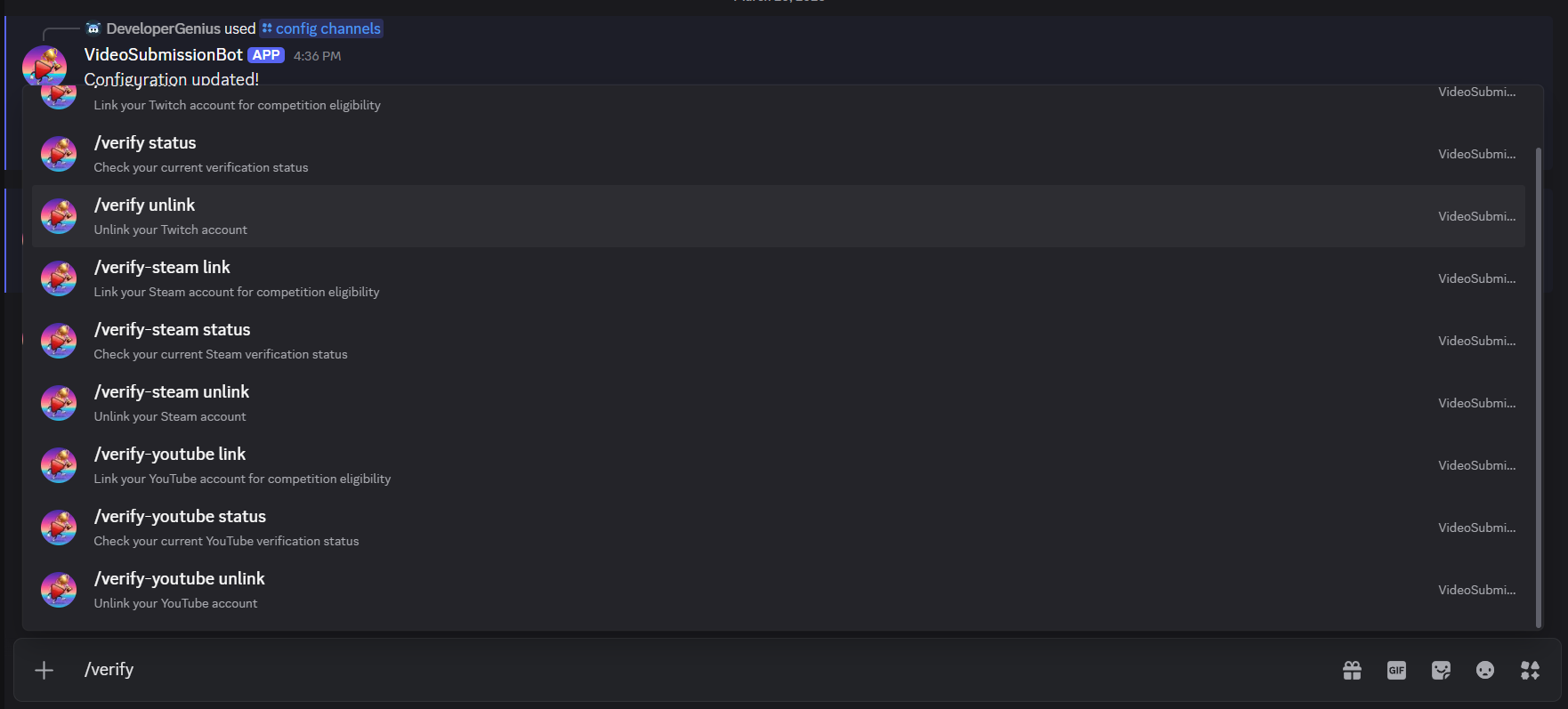 Verification command options
