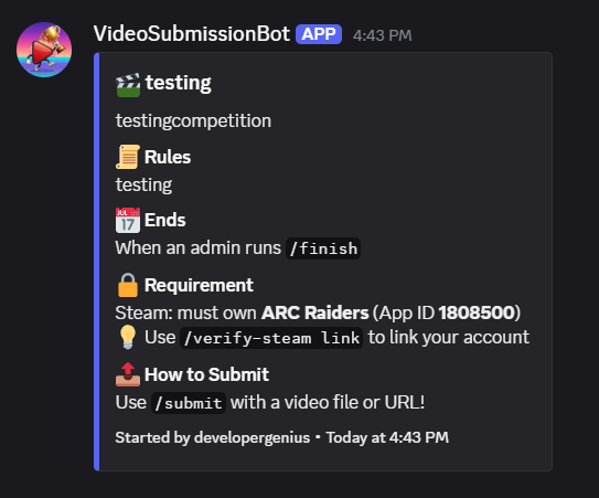 Contest announcement message